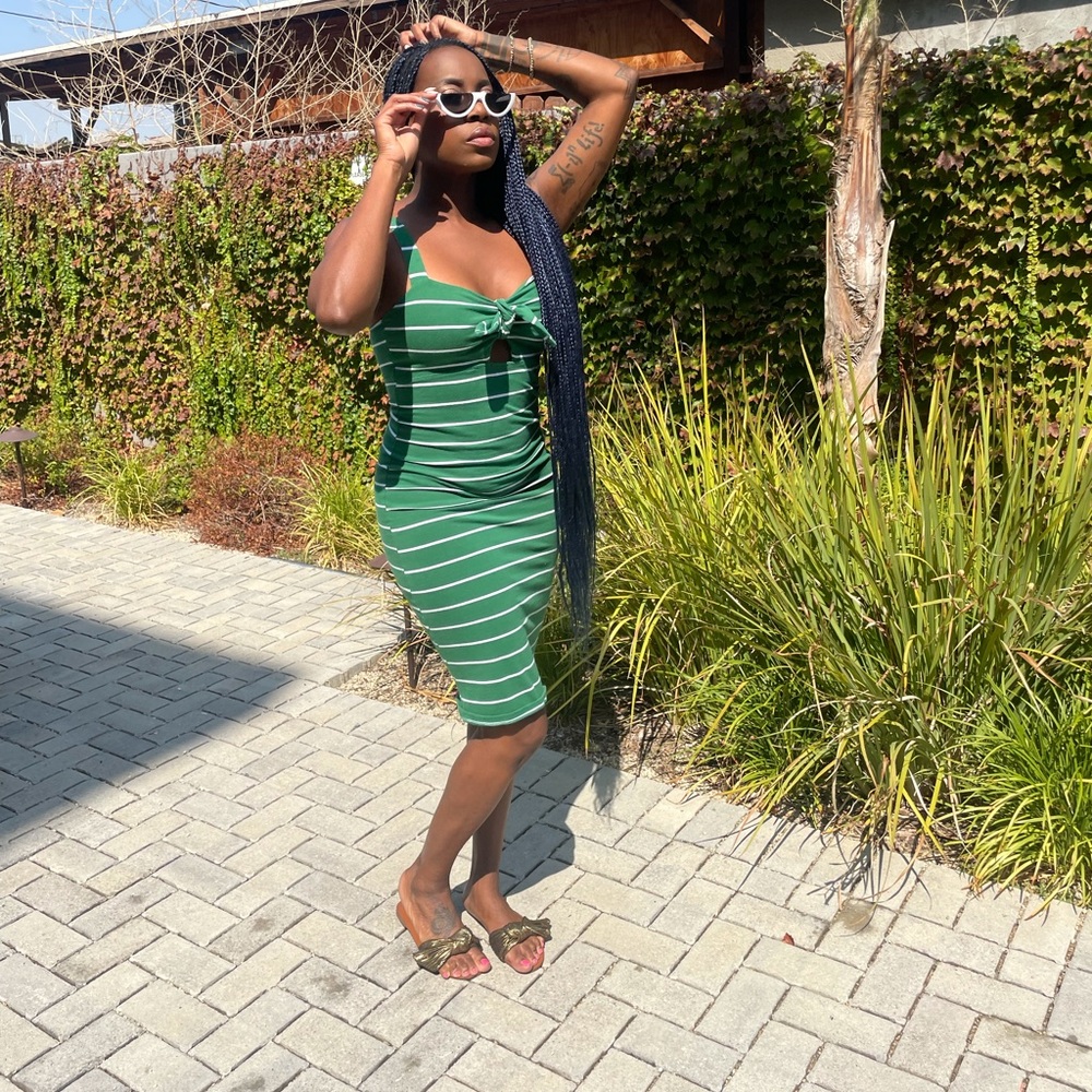 Green and White Stripe Dress